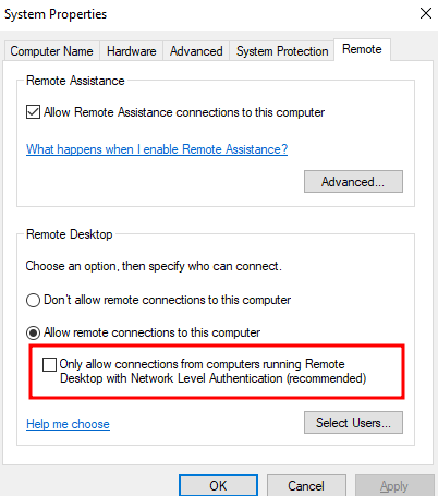 RDP Troubleshooting Screenshot